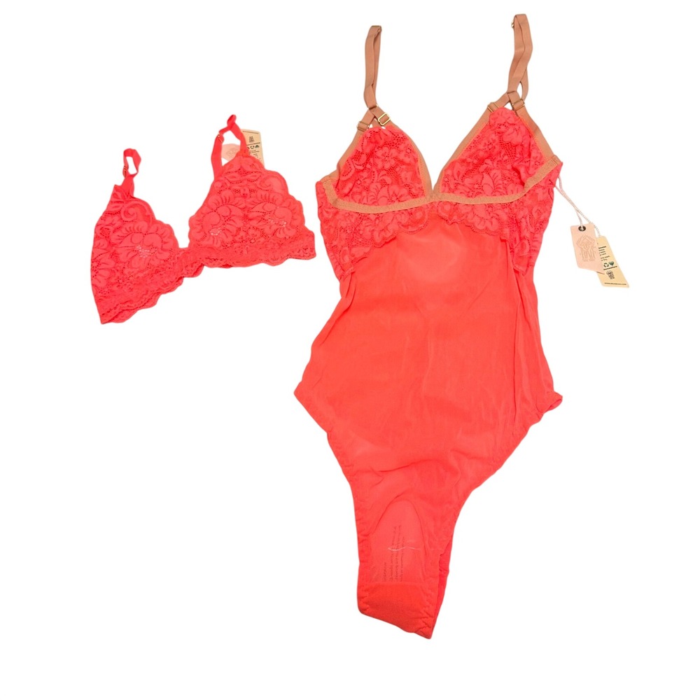 We Are HAH Free People Bust Out Bodysuit After Hours Bra Set fried Salmon XS